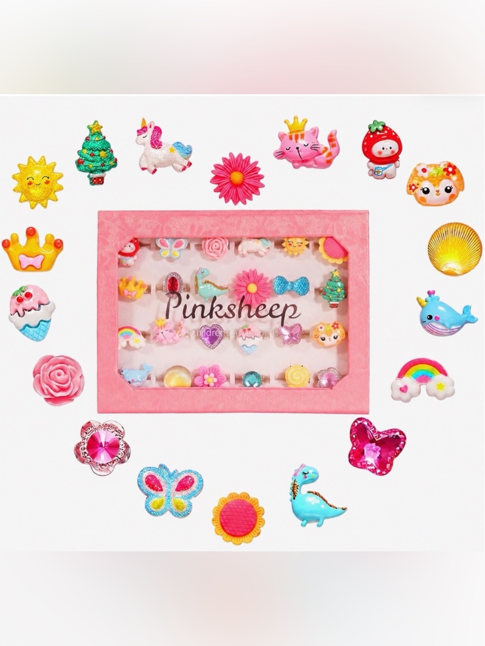 Pink Sheep 24 Pc Set Girl Jewel Rings
